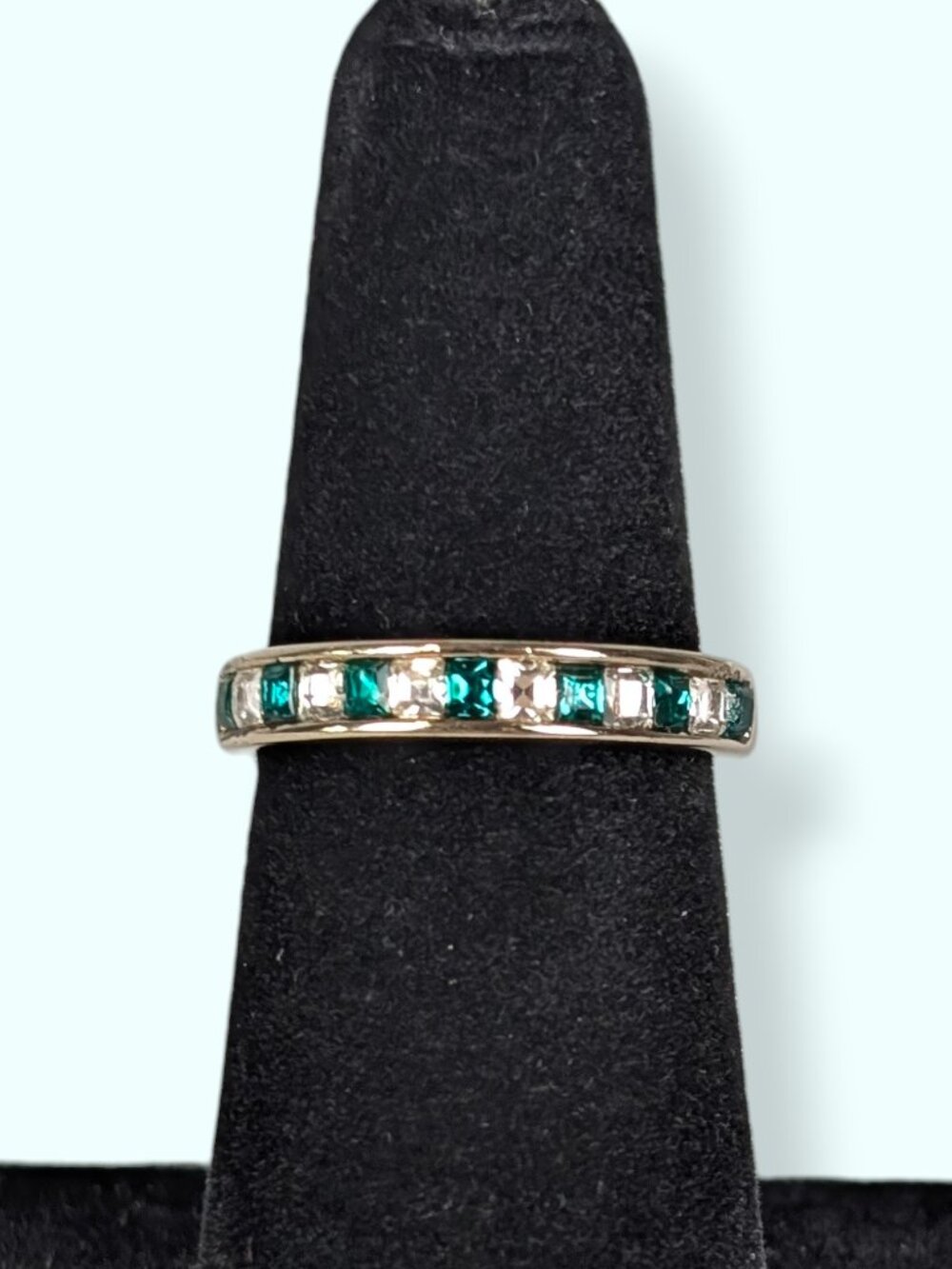 Vintage Joseph Esposito 14KTGE Green & White Stone Band Ring